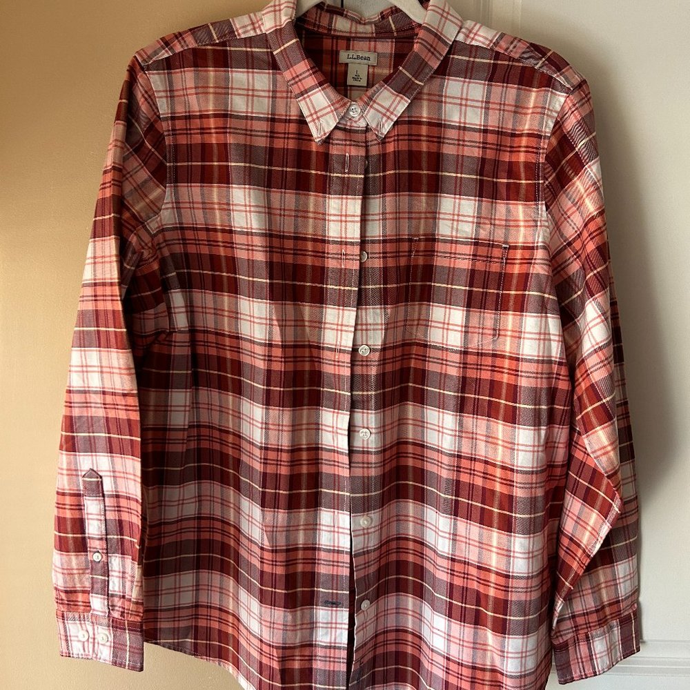 LL Bean long sleeve cotton plaid shirt